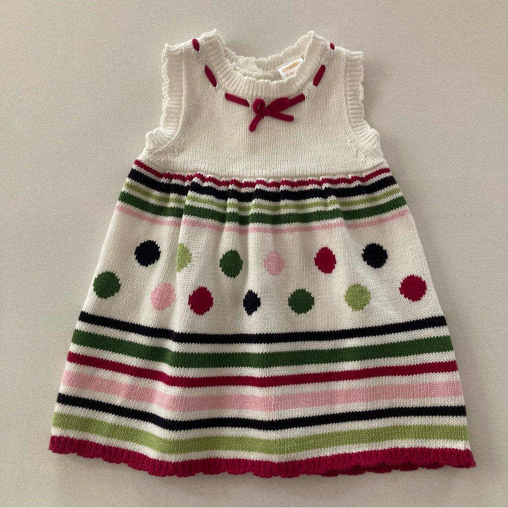 Gymboree Baby Girl 6-12 Months Holiday Christmas Jumper Dress Polka Dot Green